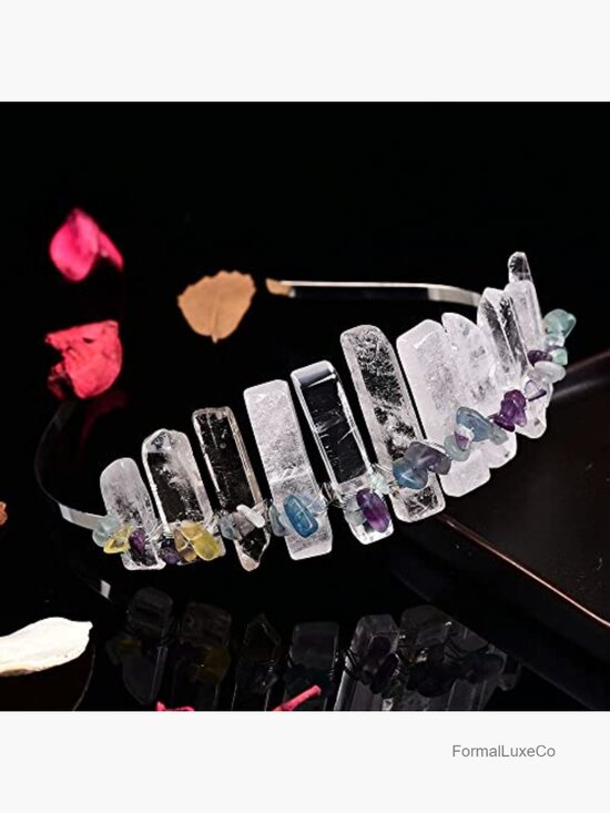 Raw Clear Quartz Crystal Crown Headband Handmade Tiara Wedding display picture 3
